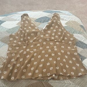 LOFT Tan Floral Blouse